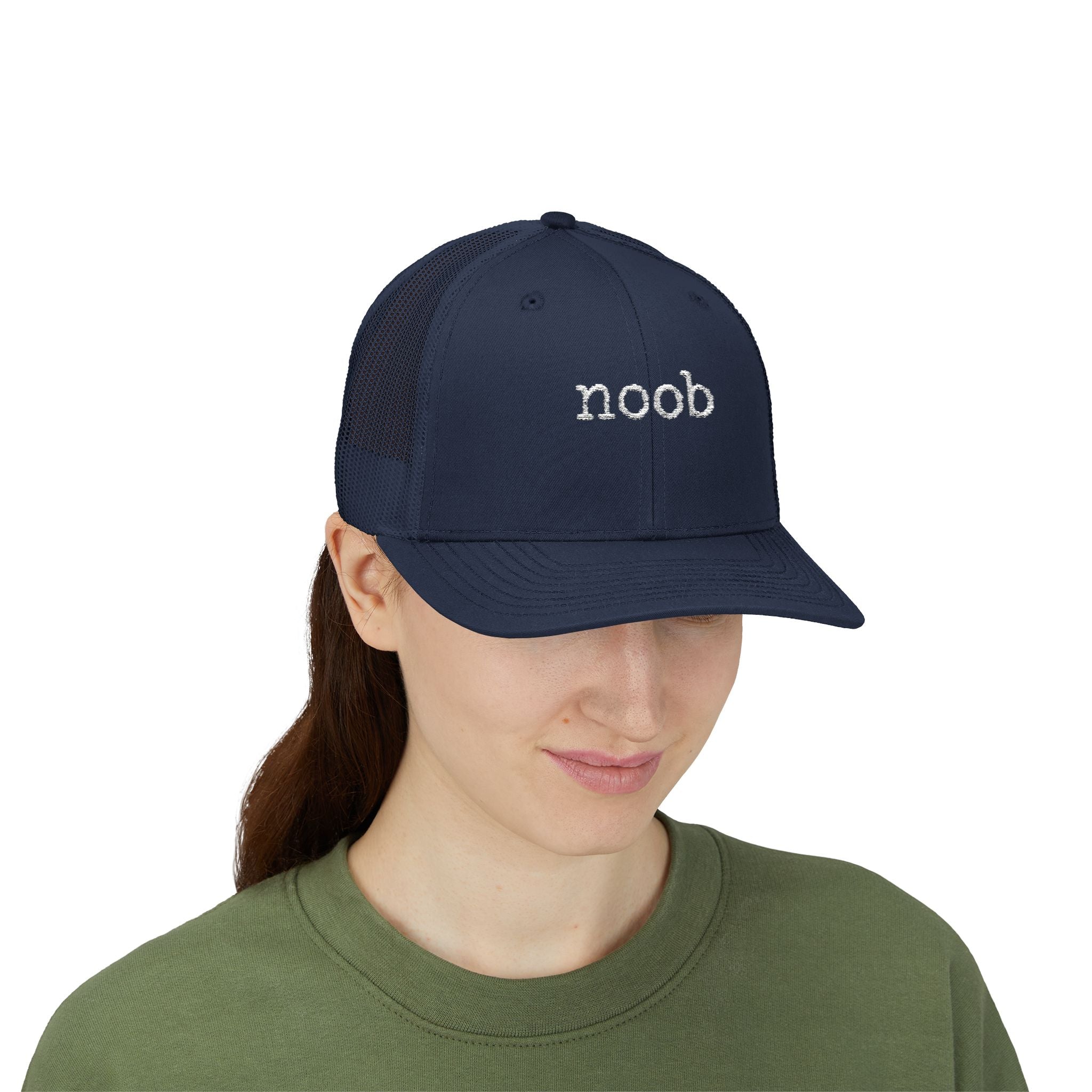 Noob Snapback Trucker Cap – Casual Mesh Baseball Hat with Minimal Embroidered Text